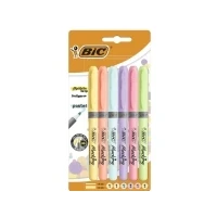 Bild av BIC överstrykningspennor grepp pastell, med justerbar mejselspets, gummigrepp för extra komfort, blandade färger, paket 6