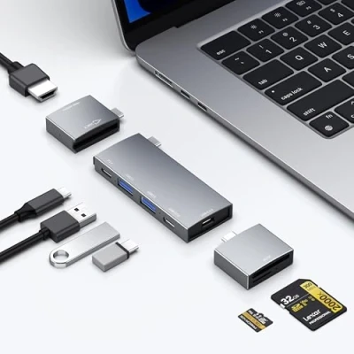 Bild av USB C Hub för MacBook, 7 i 2, Thunderbolt 4 port, 4K 60Hz HDMI, 2 C, A dataportar microSD SD kortläsare MacBook Pro 13 tum, Air M1 M2 M3 iPad Dell Lenovo