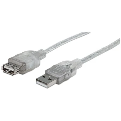 Bild av Manhattan USB A till förlängningskabel, 4,5 m, hane kvinna, 480 Mbps (USB 2.0), genomskinlig silver, polybag