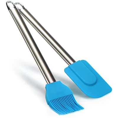 Bild av COM FOUR® 2 delat bakset med degskrapa och kakborste av silikon degspatel för köket bakborste metallhandtag (2 delad borste + skrapa blå)