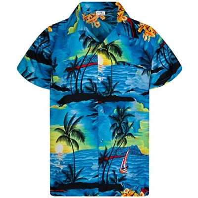 Bild av King Kameha Funky hawaiiskjorta herr, kortärmad, framficka, hawaiitryck, strandsurftryck, Surfa turkos, L