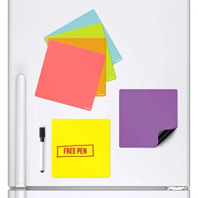 Bild av CKB LTD Förpackning med 6 färgade fyrkanter magnetiska whiteboards som fäster på ditt kylskåp torrtorkningsplanerare magnet skyltningsark markör och penna färgglad köksmeddelande stor daglig meny