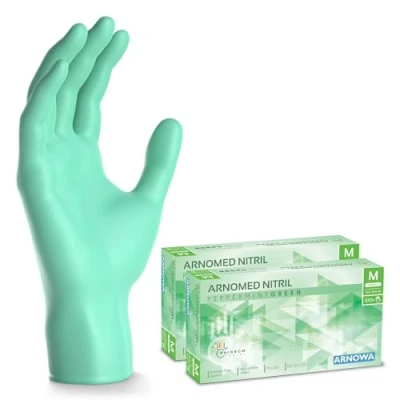 Bild av 200x ARNOMED engångshandskar grön, nitrilhandskar M, med 2x 100 st/box, purderfria handskar, latexfria gummihandskar, finns i XS, S, L &amp; XL.