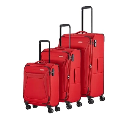 Bild av travelite 4 hjul mjukt skal resväska storlekar L/M/S, Chios serien, Röd röd, Trolley Set (L/M/S), Väska