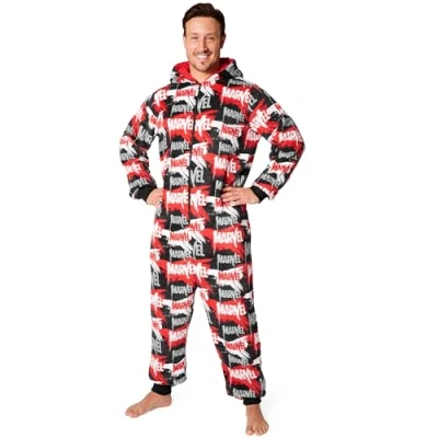Bild av Marvel luva fleece onesies för män och tonåringar bekväma loungewear S 3XL presenter män, röd/flerfärgad, XXL