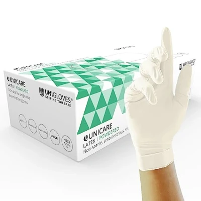 Bild av Unicare Unigloves Latex GS0022 Single Use Multipurpose, Lightly Powdered Disposable Gloves, Box of 100 Natural, Small