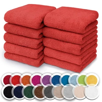 Bild av NatureMark set med 10 tvättlappar 100% bomull frottéhandskar Mått: 30 x cm frottéhanddukar i om 10, färg: röd