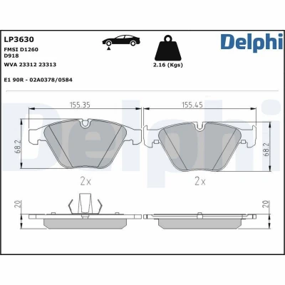Bild av Bromsbeläggssats, skivbroms DELPHI LP3630