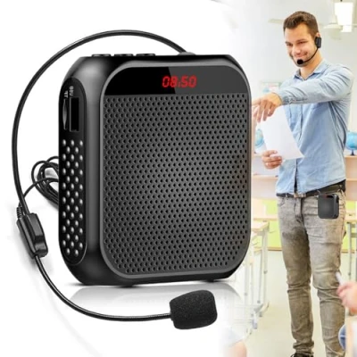 Bild av Röstförstärkare med mikrofon trådlös, uppladdningsbar bärbar högtalare mikrofonheadset, linning, 2 200 mAh batteri, mini trådlös stämförstärkare för tränare lärare Tourguide