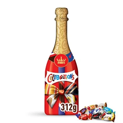 Bild av CELEBRATIONS Choklad Flaska med Mars, Twix, Snickers, Bounty, Galaxy, Maltesers &amp; Milky Way Små Chokladbitar i Presentförpackning, 312g