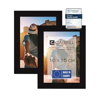 Bild av CABBEL Dubbelpack (set med 2) fotoram 10 x 15 cm, svart, robust träram MDF, plexiglas