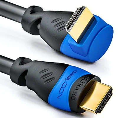 Bild av deleyCON 3m HDMI 90 Grader Vinklad Kabel Kompatibel med 2.0/1.4 UHD 4K HDR 3D 1080p 2160p ARC Svart