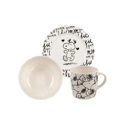 Bild av United Labels Snoopy frukostset barn, Yumm, porslinsset porslin, 3 delad med tallrik, skål och kopp, diskmaskinssäker mikrovågsugnssäker