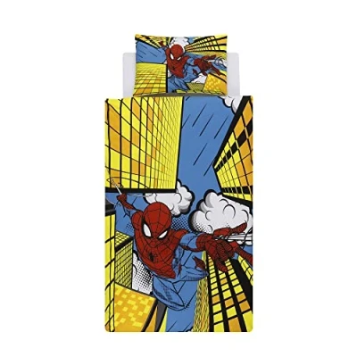 Bild av Disney Home Spiderman vändbart tvåsidigt påslakanset, 100 % bomull, enkel storlek, 2 delar, flerfärgad, 135 x 200 cm + 50 70 (54 tum)