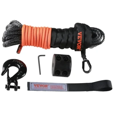 Bild av VEVOR Vinschrep 6,4 mm x 15,2 m syntetisk brottstyrka kabel 44,5 kN med skyddshylsa, lock, smidd vinschkrok, dragrem för MTB, UTV, litet fordon, pickup