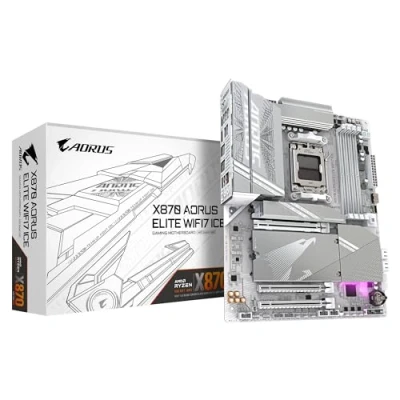 Bild av GIGABYTE X870 AORUS ELITE WIFI7 ICE moderkort stöder AMD Ryzen 9000 processorer, 16+2+2 faser digital VRM, upp till 8000MHz DDR5 (OC), 3xPCIe 5.0, Wi Fi 7, 2,5 GbE LAN, USB 4