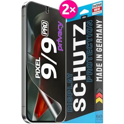 Bild av 2 st. se® 3D skyddsfilm integritet för Google Pixel 9/9 Pro, insynsskydd, 100 % fingeravtryck och FaceID kompatibel, enkel bubbelfri installation, ultra klar, stöttålig reptålig, från Tyskland