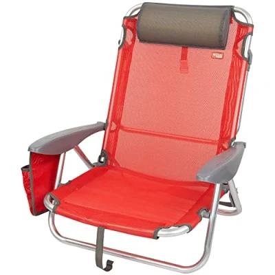 Bild av AKTIVE 62622 strandstol med kudde, vikbar, 67 x 76 cm, 4 positioner, röd, bärhandtag, aluminium + textil, färgglad