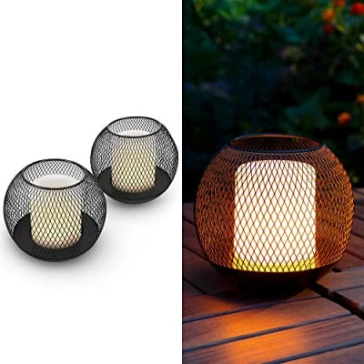 Bild av Navaris 2 x solcellsträdgårdsljus LED ljus med flimmereffekt utomhuslykta för trädgård uppladdningsbar sollykta