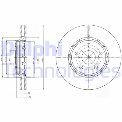 Bild av DELPHI BG4276 Disque de frein 296 28 5 ventilé huilé non traité sans roulement roue, bague ABS