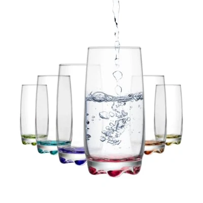 Bild av 6 x flerfärgade 390 ml Adora Highball glas Tall Hi Ball vatten gin juice cocktail dricks set av LAV