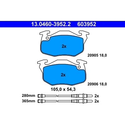 Bild av ATE 13.0460 3952.2 Jeu de plaquettes frein contact signal d&#039;usure inclus PEUGEOT: 306 3/5 portes, Berline, Van / portes