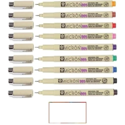 Bild av Pigma MICRON Sakura 005 set med 9 färger. fineliners och 1 kort