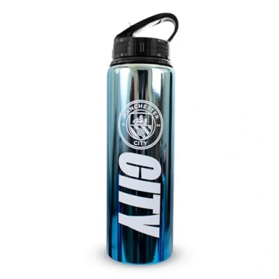 Bild av Hy Pro officiellt licensierad Manchester City F.C 750 ml aluminium UV flaska, integrerad hopfällbar strå, neokromfinish, läckagesäker, lätt, BPA fri, Man