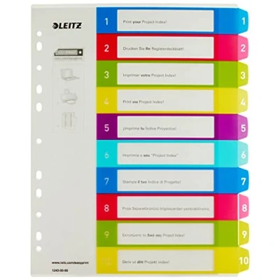 Bild av Leitz WOW Utskrivbart register, A4, extra brett, tio numrerade flikar, polypropen, multi, 12430000