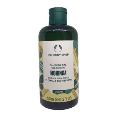 Bild av The Body Shop MORINGA duschgel för alla hudtyper uppfriskande blommig doft Dermatologiskt testad vegansk badkosmetika flaska 250 ml