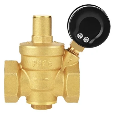 Bild av DN25 justerbar vattentrycksregulator, mässing vattentrycksreduktionsventil + manometer vattentrycksmätare (DN25)