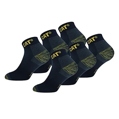 Bild av Caterpillar Premium Work Sneaker 6 par herr Strumpor för säkerhetsskor Dubbel förstärkning på tå och häl Utmärkt kvalitet bomullsfrottygarn (Blå, 47 50)