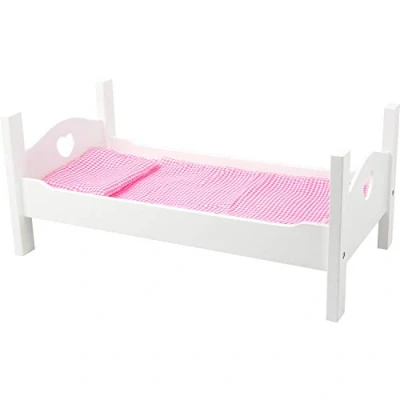 Bild av Small Foot docksäng i trä, inkl. söt tvätt, rollspel för barn från 3 år, 11212, vit rosa, liten