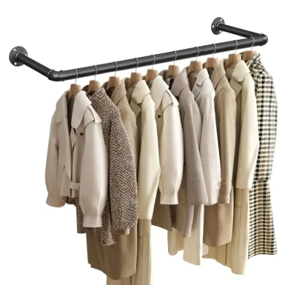 Bild av SONGMICS klädhängare med 2, klädskenor i industriell design, väggmontering, utrymmesbesparande, 92 x 30 7,5 cm, lastbar upp till 50 kg, enkel montering, för små rum, svart HSR67BK02