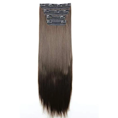 Bild av CAISHA XXL 60cm 4 delar set CLIP IN EXTENSIONS Hårförlängning Hårstycke Volumineus Rak Chokladbrun CES303