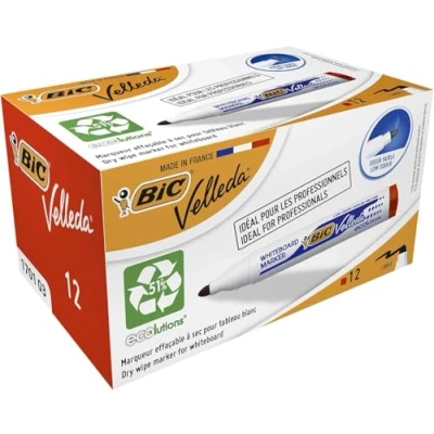 Bild av BIC 1701 Whiteboard markör velleda ECOlutions (rundspets, tjocklek 1,4 mm) låda à 12 stycken, röd