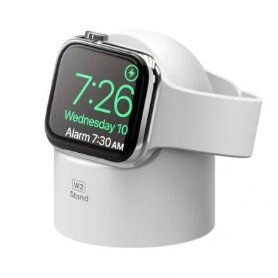 Bild av elago W2 Apple Watch laddningsstativ, kompatibel med serie 5 (2019)/serie 4/3, 2, 1/44 mm/42 mm/40 mm/38 mm nattläge, kabelhantering, reptålig silikon (vit)