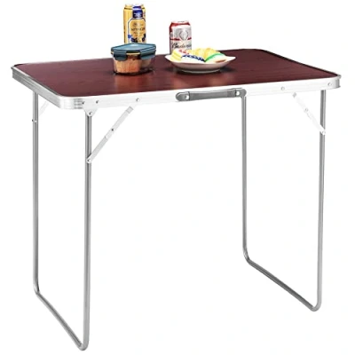 Bild av BAKAJI Camping Soffbord Picknick Träeffekt, Aluminiumstruktur, Fällbart system med handtag för underlättad transport, Bord trädgård och utomhus luncher, Mått 60x80x68 cm