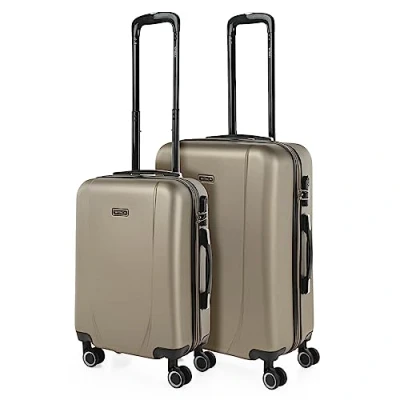Bild av ITACA Set med 2 Rigid Travel Resväskor 55/65 cm 4 hjul ABS. Resistenta och Lätta. Övre sidaHandtag Integrerat kombinationslås. Liten stuga godkänd Medium., Champagne
