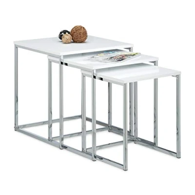 Bild av Relaxdays set med 3 fågelbord, storlek: 42 x 40 cm soffbord, trä och metall, vit