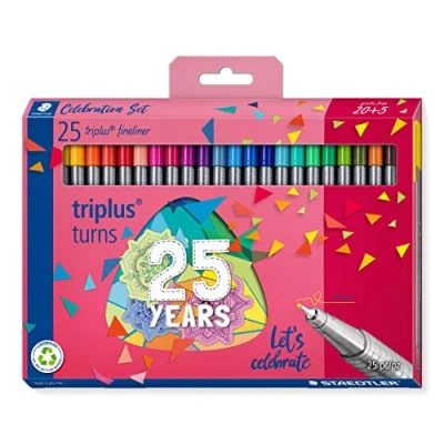 Bild av STAEDTLER 334 C25 TA Triplus Fineliner superfin penna, 0,3 mm linjebredd blandade färger, begränsad utgåva bonuspaket (paket med 20 + 5 gratis)