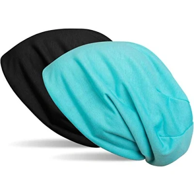 Bild av styleBREAKER Beanie vändbar mössa i enfärgad, slouchmössa, lätt och mjuk, lång mössa, unisex 04024115, Svart/turkos, one size