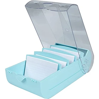 Bild av Exacompta Ref 5336323D 1 inlärningsbox BUNNYBOX A8 storlek 19,5 x 10 x6,2 cm pastellgrön/kristallfärg rymmer upp till 650 kort 100 blanka linjerade och 5 avdelare ingår
