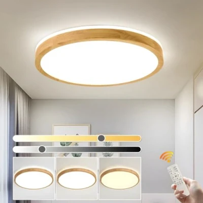 Bild av YYUTLUO LED Taklampa Trä, Topp 360 Glöd Rund Naturlig Trälampa Dimbar med fjärrkontroll 2700K 6500K, 36W Vardagsrum, matsal, hall, hem, kontor, barnrum (Ø50cm)