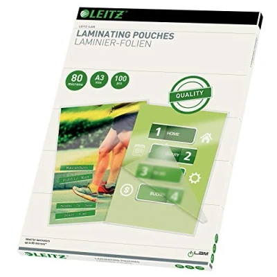 Bild av Leitz Quality A3 plasteringspåse, kvalitet (2 x 80 mikron), 100 pack, transparent