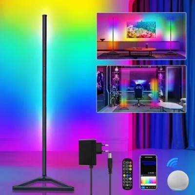 Bild av Banaone RGBIC golvlampa, vardagsrum, dimbar, 140 cm, smart RGB LED hörnlampa med fjärrkontroll och app, 16 miljoner färger, musiklägen, timingfunktion för sovrum, dekoration, vardagsrum