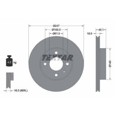 Bild av TEXTAR 92091000 Disque de frein 247 18 04/06 100 ventilé l&#039;intérieur sans boulon fix roue, moyeu roue NISSAN: ALMERA 1 Hatchback