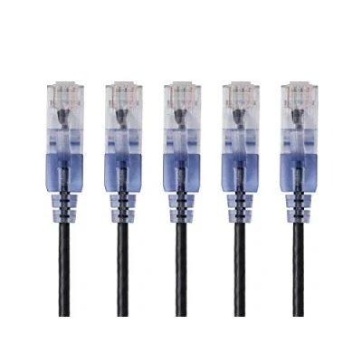 Bild av Monoprice Cat6A Ethernet Patchkabel Snagless RJ45, 550 Mhz, 10G, UTP, Pure Bare koppartråd, 30 AWG, 5 pack, 14 fot, svart SlimRun Series