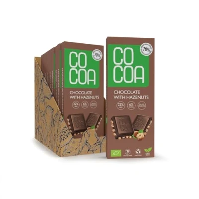 Bild av choklad med hasselnötter BIO 10x40g (400g), 70% mindre socker, lågkolhydratsnack, låg kokossockerhalt, perfekt för en lågkolhydratdiet