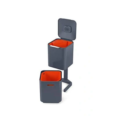 Bild av Joseph Totem Köksavfallsbehållare med lock och luktfilter, Avfallsseparering återvinnings system 3 fack, 40 L, Grafit